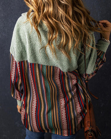Geometric Button Up Long Sleeve Hooded Jacket