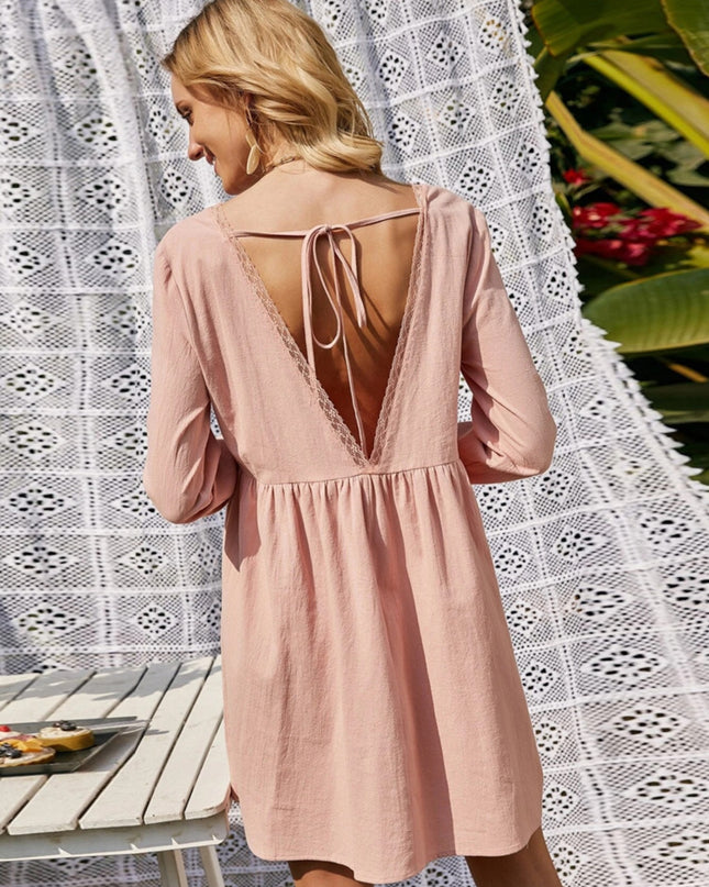 Lace Detail V-Neck Tie-Back Dress