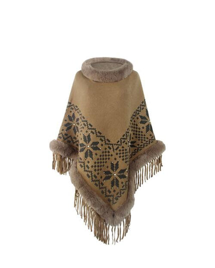 Fringe Geometric Cape Sleeve Poncho
