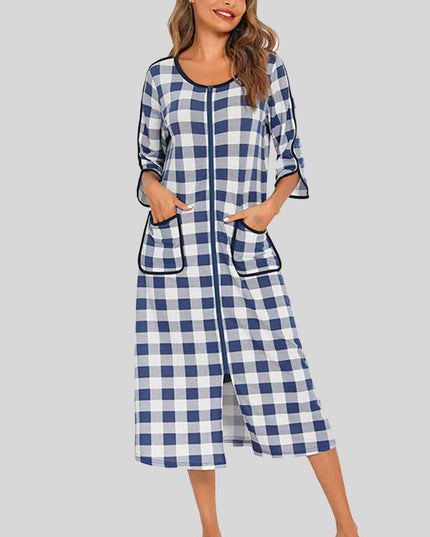 Round Neck Three-Quarter Sleeve Midi Night Dress