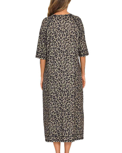 Printed Slit Night Dress with Pockets