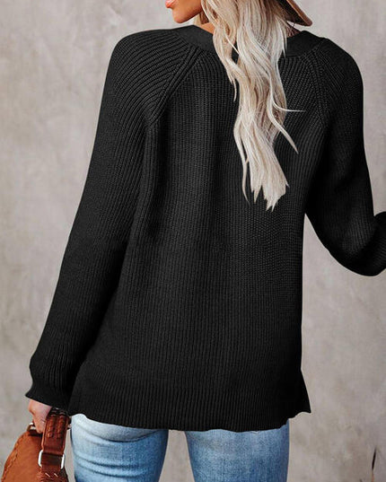 Half Button Long Sleeve Knit Top
