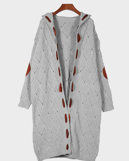 Openwork Long Sleeve Open Front Hooded Cardigan