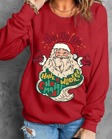 Santa Graphic Round Neck Long Sleeve Sweatshirt