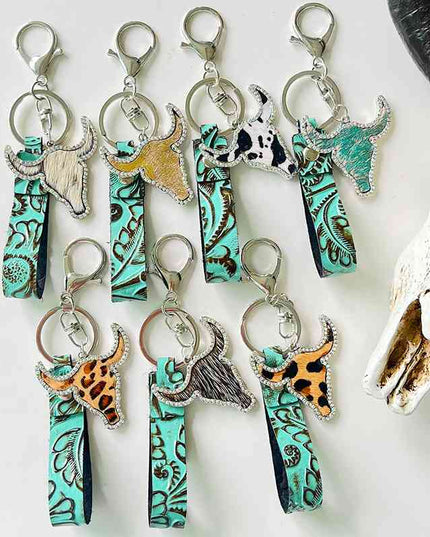 Rhinestone Bull Keychain