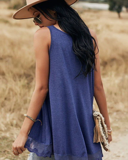 Lace Trim Button Detail Tank Top