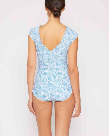 Marina West Swim Bring Me Flowers V-Neck One Piece Swimsuit In Thistle Blue