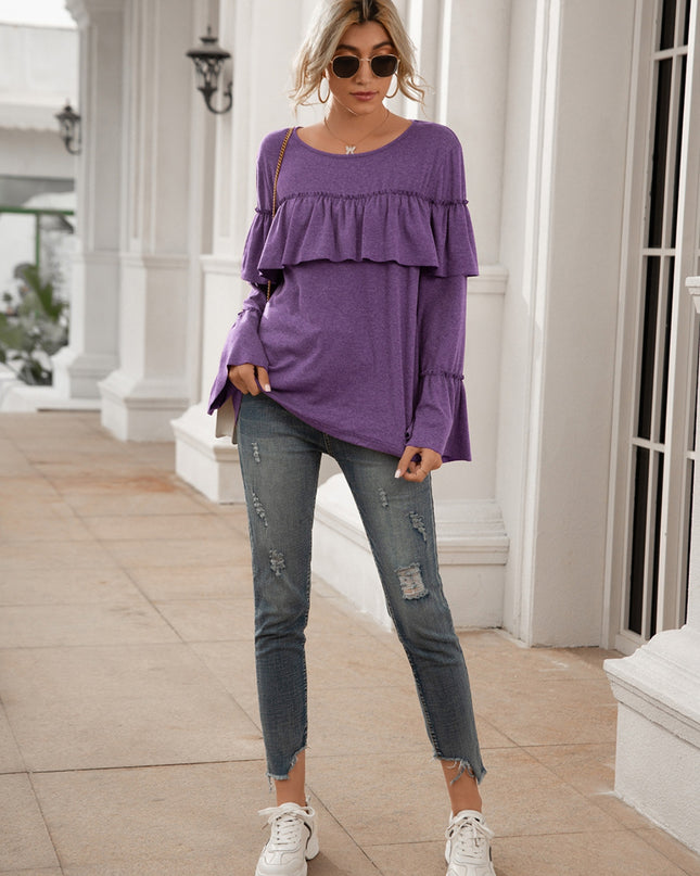 Round Neck Flare Sleeve Top
