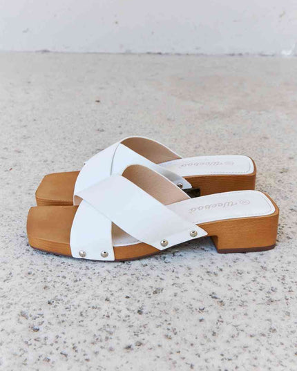 Weeboo Step Into Summer Criss Cross Wooden Clog Mule in White