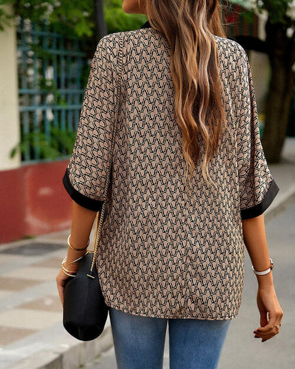 Geometric Print Notched Blouse