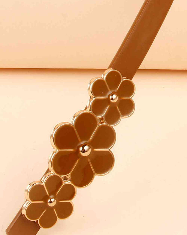 Flower Decor Skinny PU Belt
