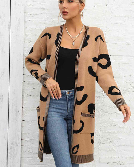 Printed Long Sleeve Cardigan with Pockets