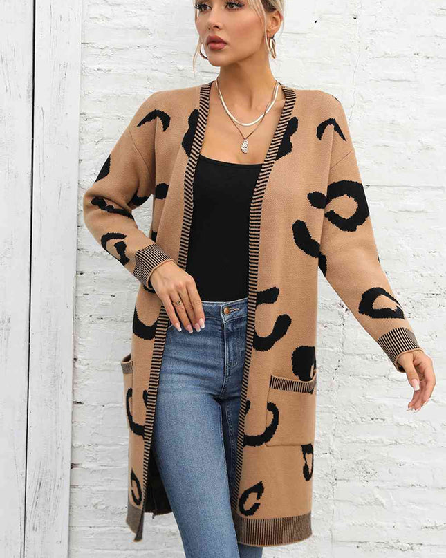 Printed Long Sleeve Cardigan with Pockets