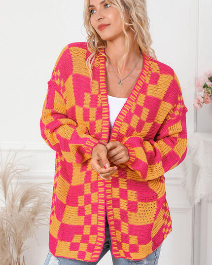 Contrast Exposed Seam Open Front Cardigan