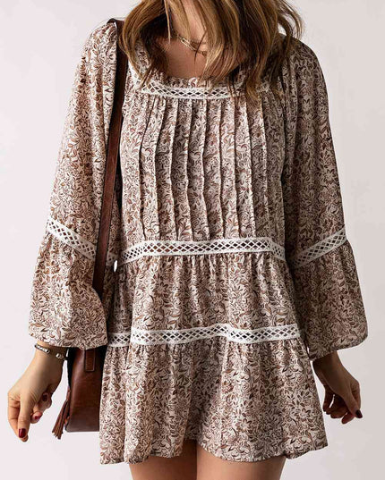Floral Pleated Flare Sleeve Blouse