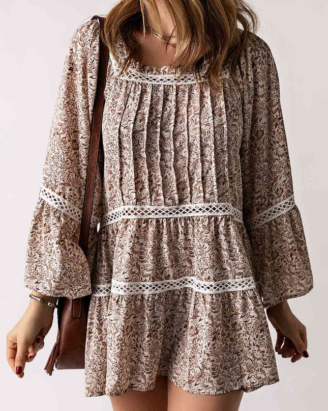 Floral Pleated Flare Sleeve Blouse