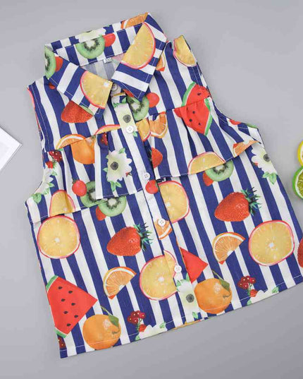 Fruit Striped Collared Sleeveless Shirt
