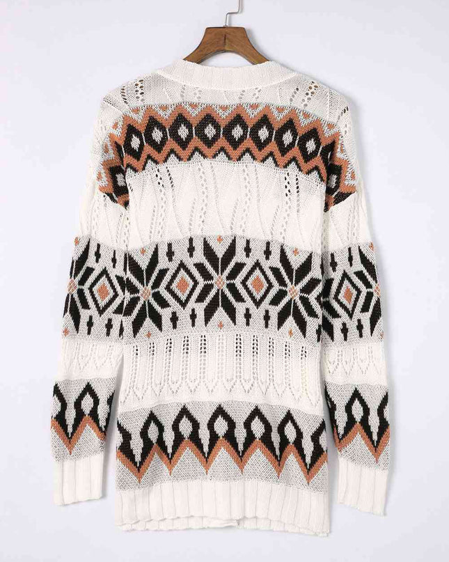 Geometric V-Neck Button Down Cardigan