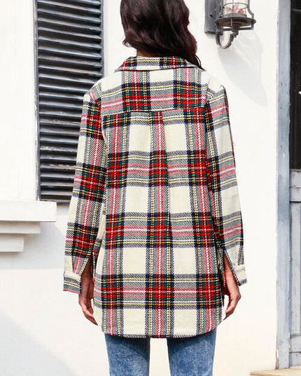 Plaid Button Up Collared Neck Shacket