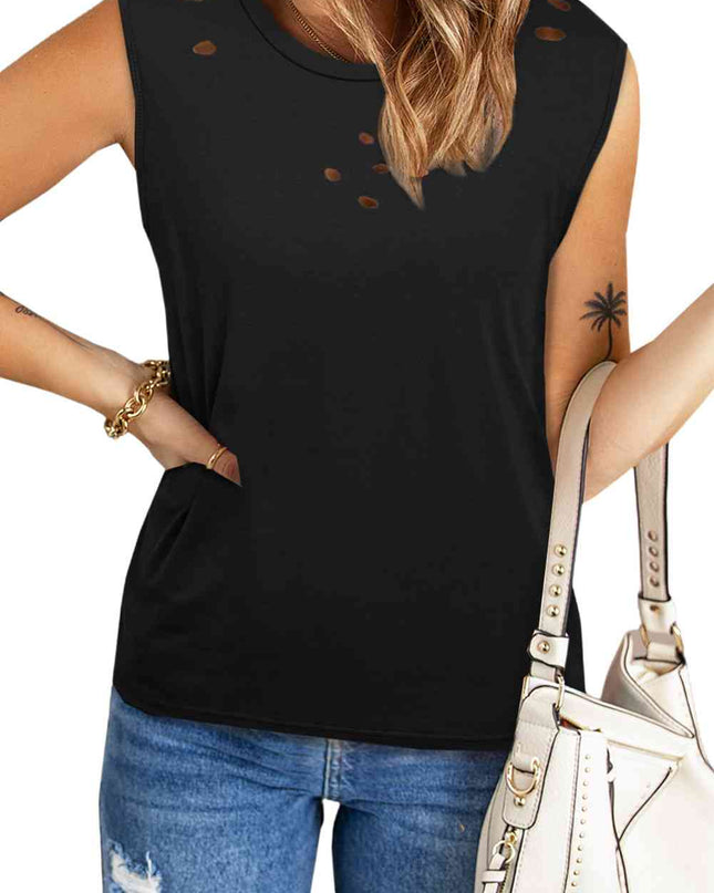 Distressed Round Neck Tank