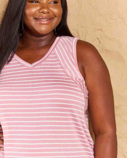 Doublju Talk To Me Full Size Striped Sleeveless V-Neck Top