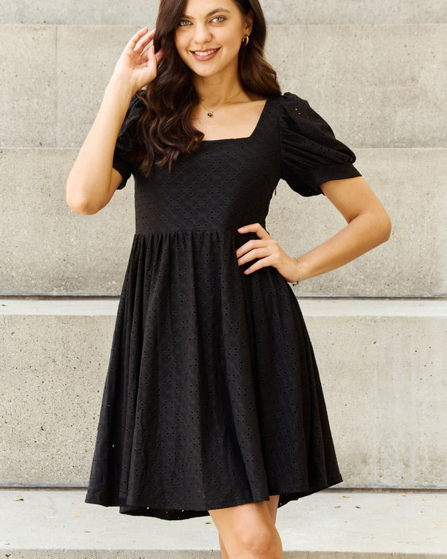 Davi & Dani Walk In The Park Full Size Square Neck Crochet Mini Dress