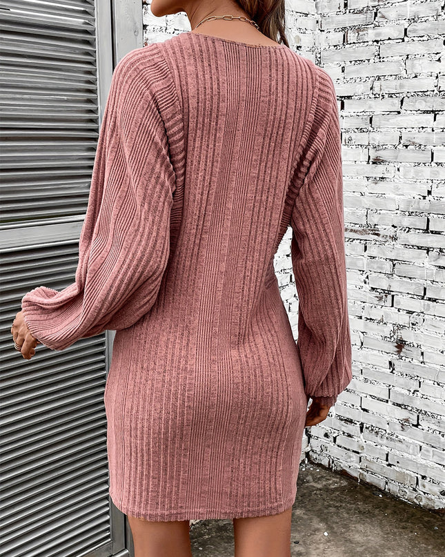Ribbed Round Neck Long Sleeve Dress