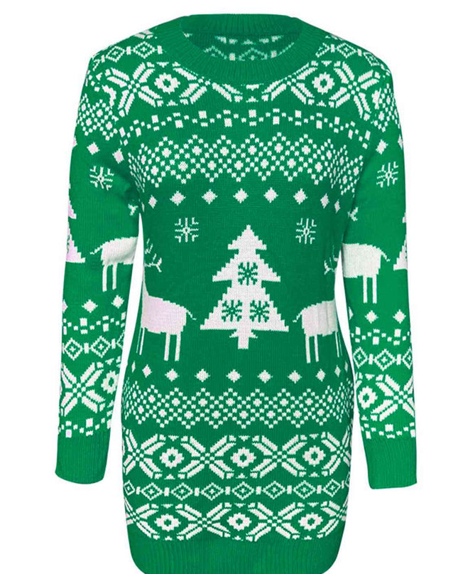Christmas Element Round Neck Mini Sweater Dress