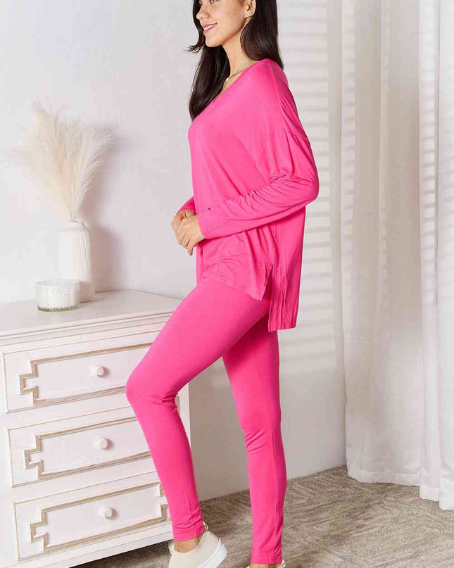 Basic Bae Full Size V-Neck Soft Rayon Long Sleeve Top and Pants Lounge Set