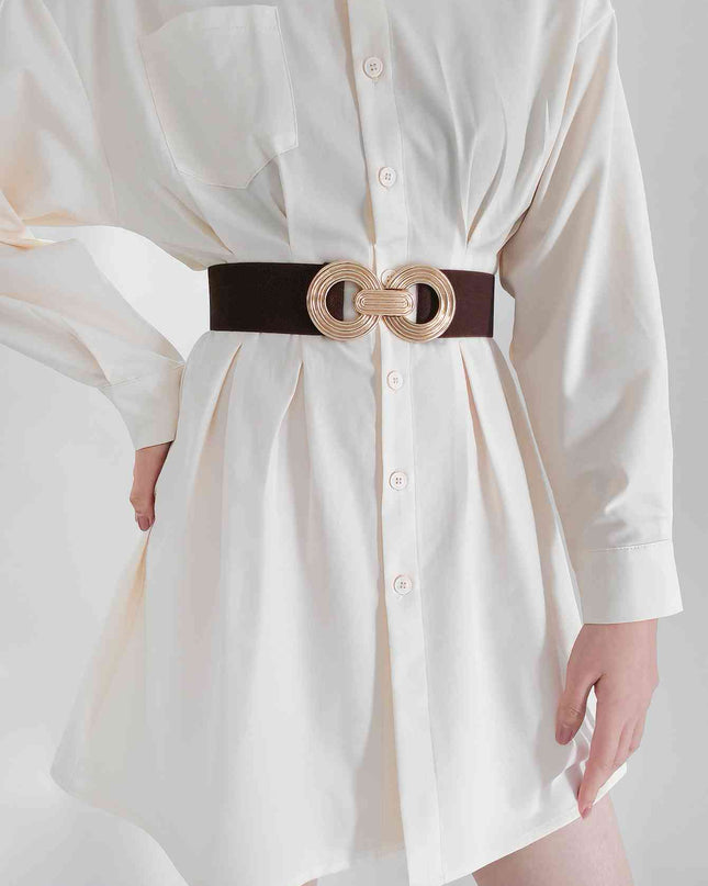 Geometric Buckle Elastic Wide Belt
