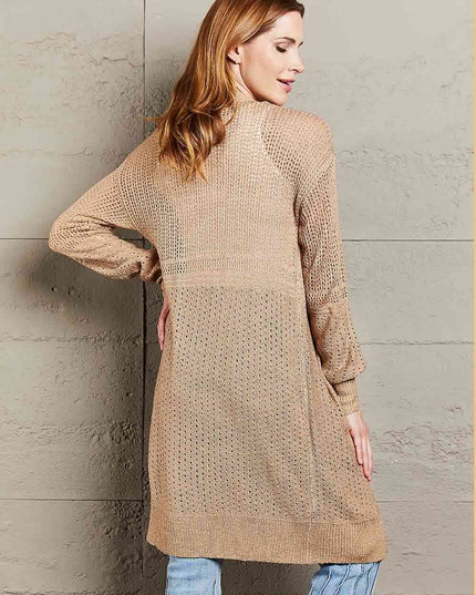 Double Take Openwork Dropped Shoulder Open Front Cardigan