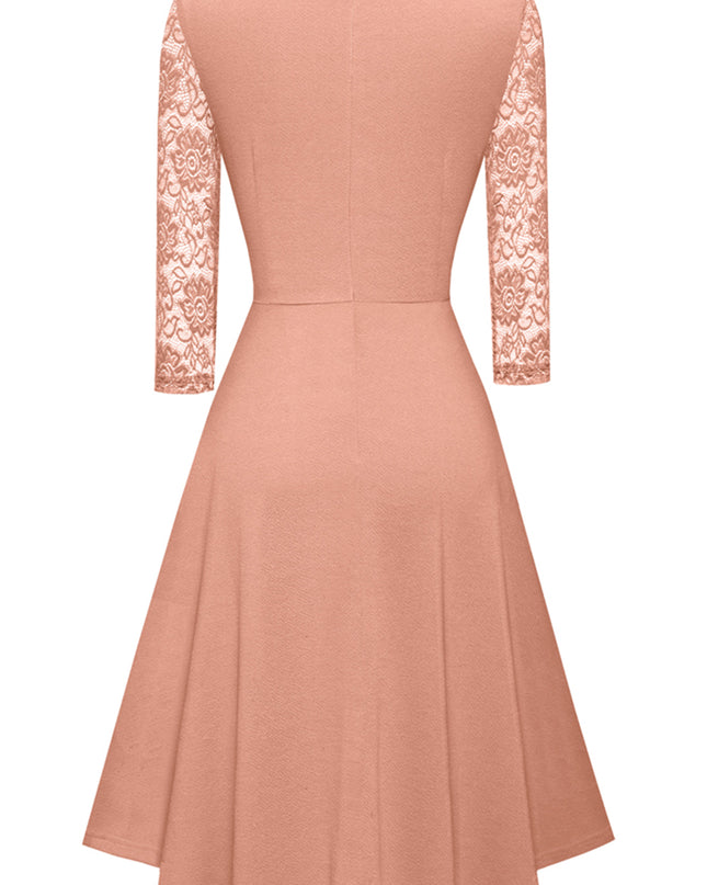 Round Neck Three-Quater Sleeve Cutout Dress