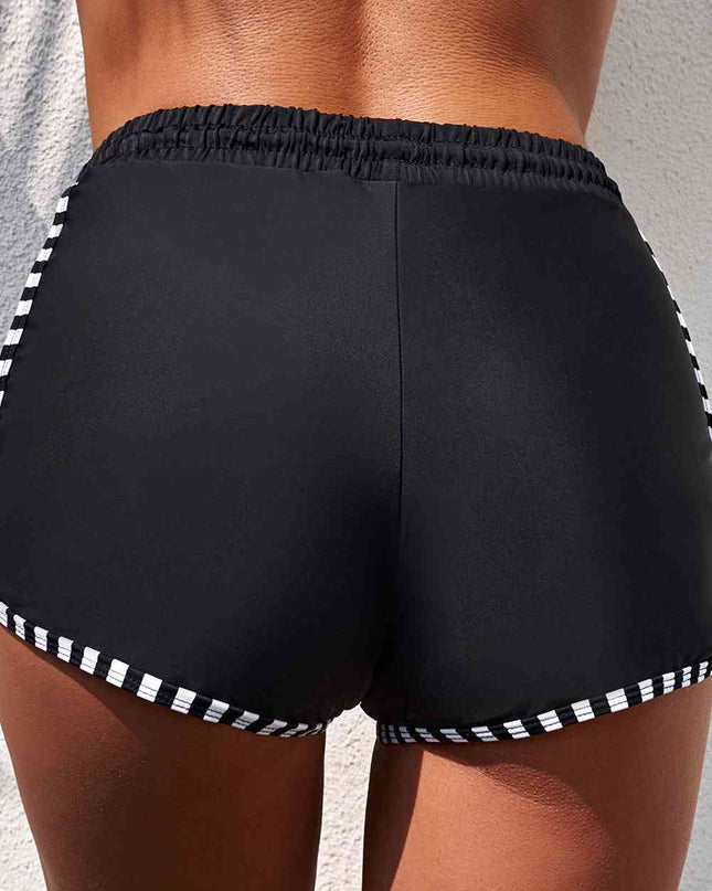 Full Size Contrast Drawstring Waist Swim Shorts