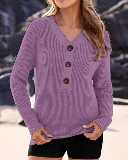 Half Button Long Sleeve Knit Top