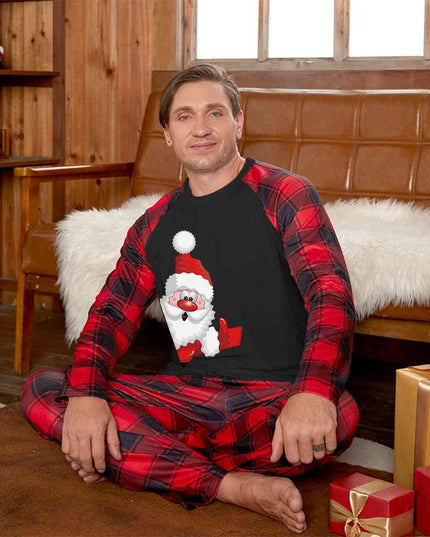 Santa Graphic Top and Plaid Pants Set