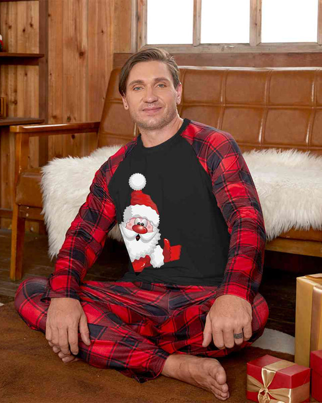 Santa Graphic Top and Plaid Pants Set