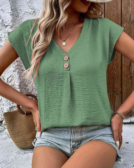 V-Neck Short Sleeve Blouse