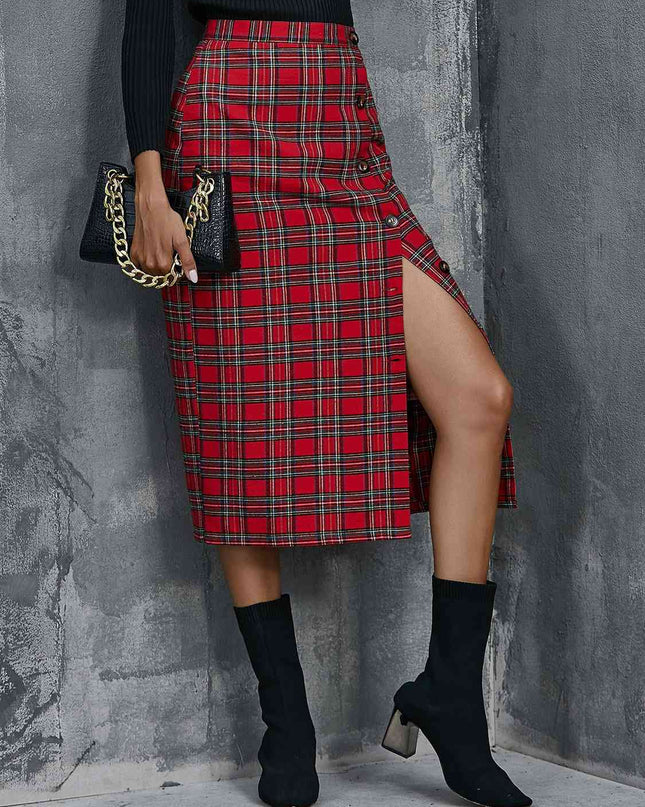 Plaid Button-Down Mini Skirt