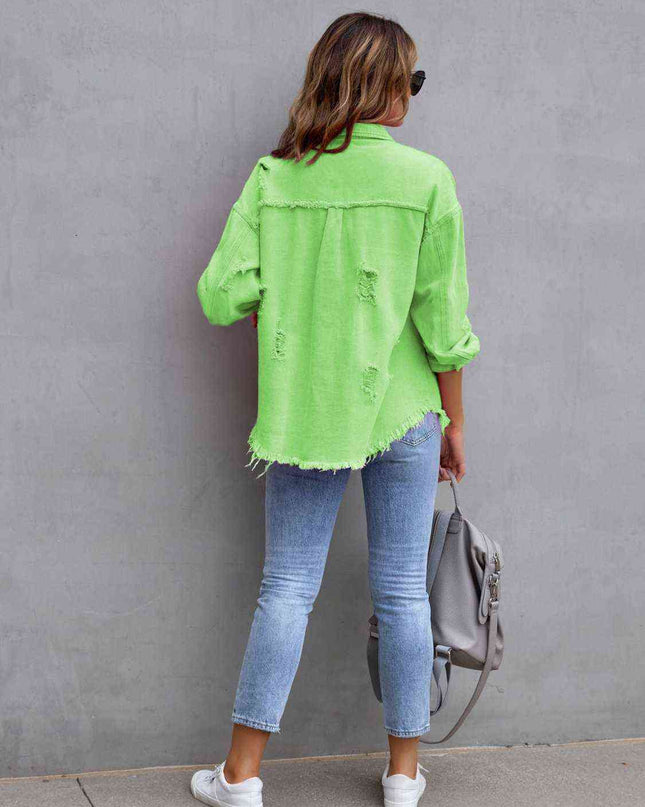 Distressed Drop Shoulder Denim Jacket