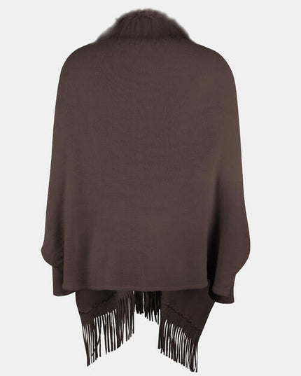 Fringe Open Front Long Sleeve Poncho
