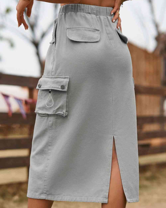 Drawstring Waist Slit Denim Skirt