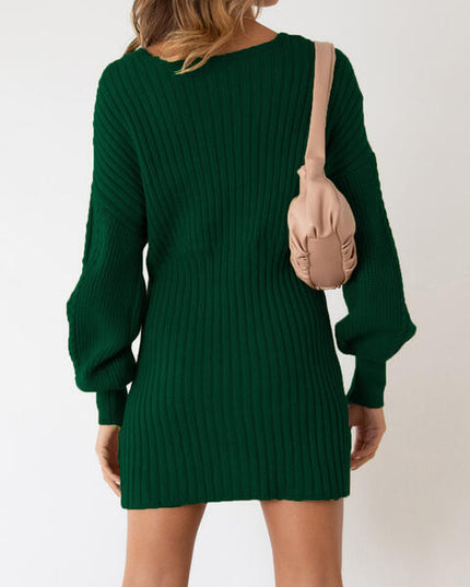 Surplice Neck Long Sleeve Sweater Dress