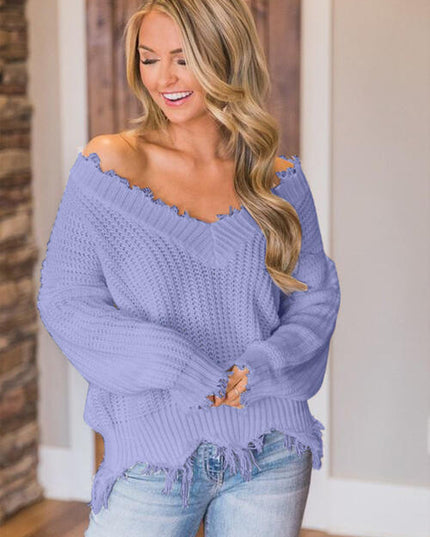 Frayed Hem Dropped Shoulder Sweater