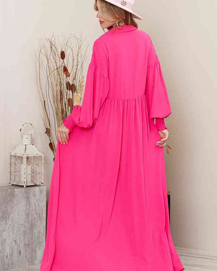 Collared Neck Button-Up Maxi Dress