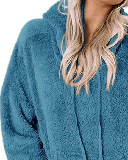 Drawstring Teddy Hoodie with Pocket