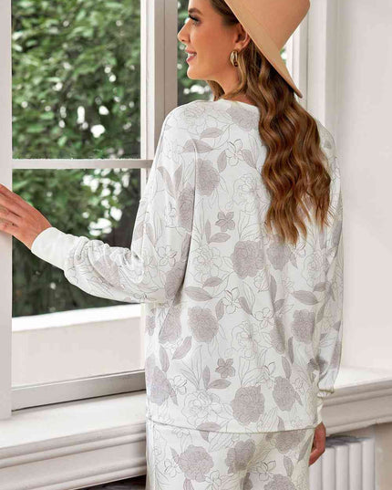 Floral Long Sleeve Top and Shorts Loungewear Set
