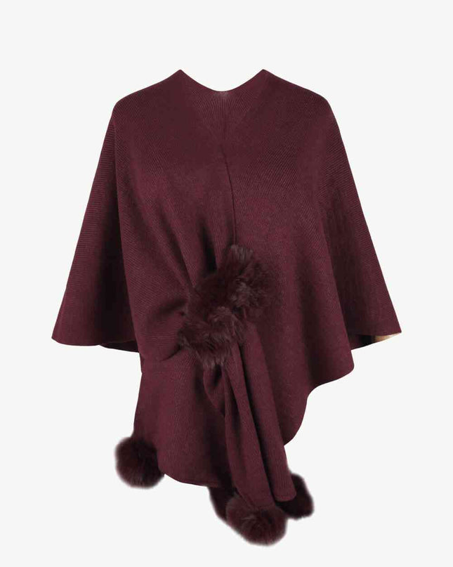 Surplice Neck Pom-Pom Trim Poncho
