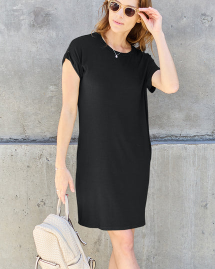 Basic Bae Full Size Round Neck Short Sleeve Dress with Pockets