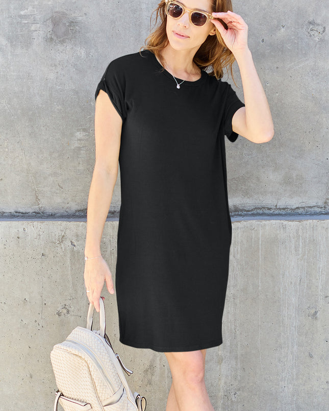 Basic Bae Full Size Round Neck Short Sleeve Dress with Pockets