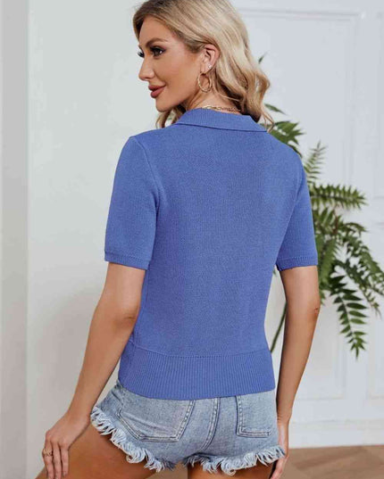 Johnny Collar Short Sleeve Knit Top